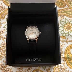 Citizen Silver and Black Leather woman’s  Watch NWT